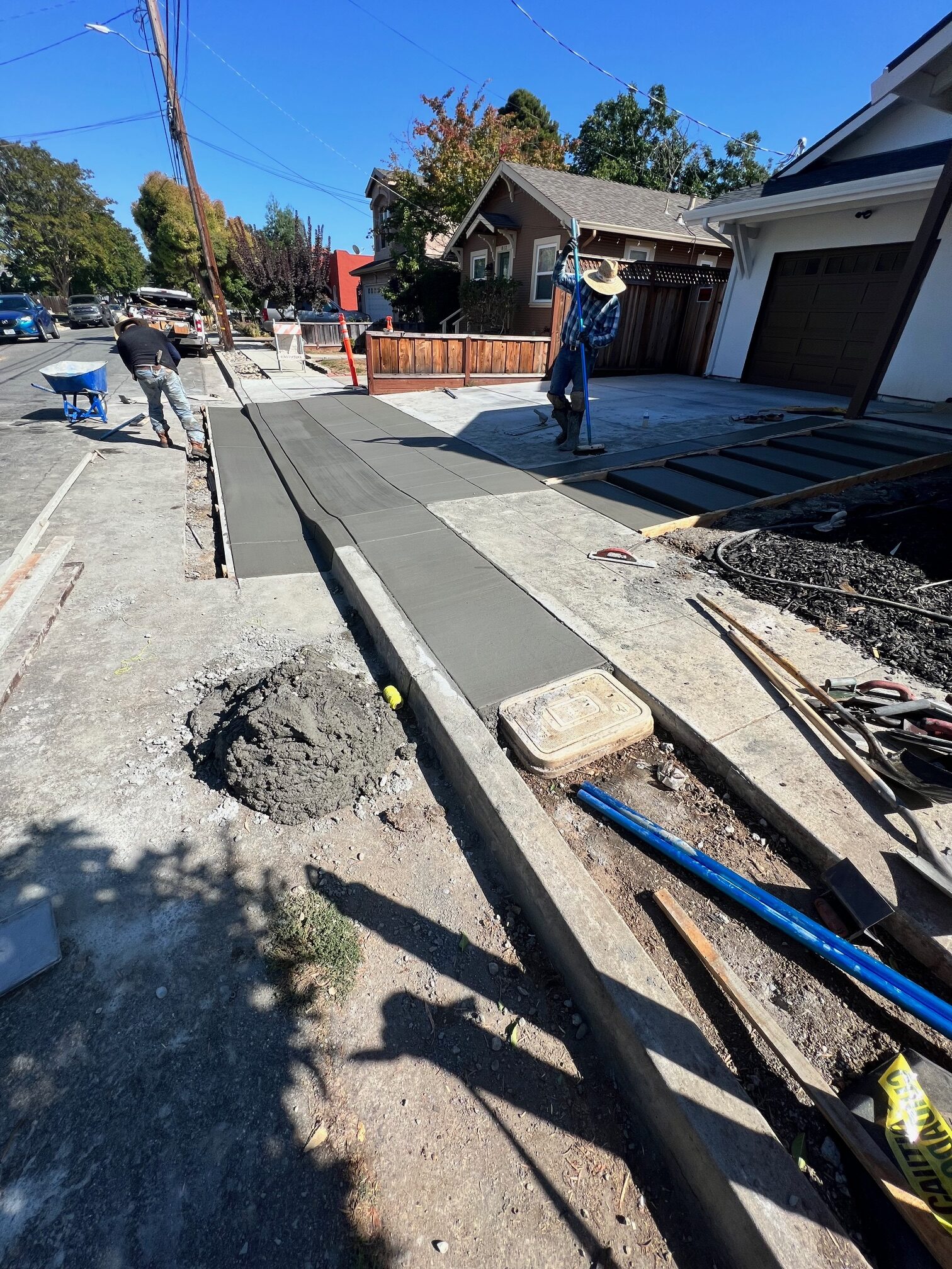 formed and reinforced section ready for pour, or fresh pour being finished