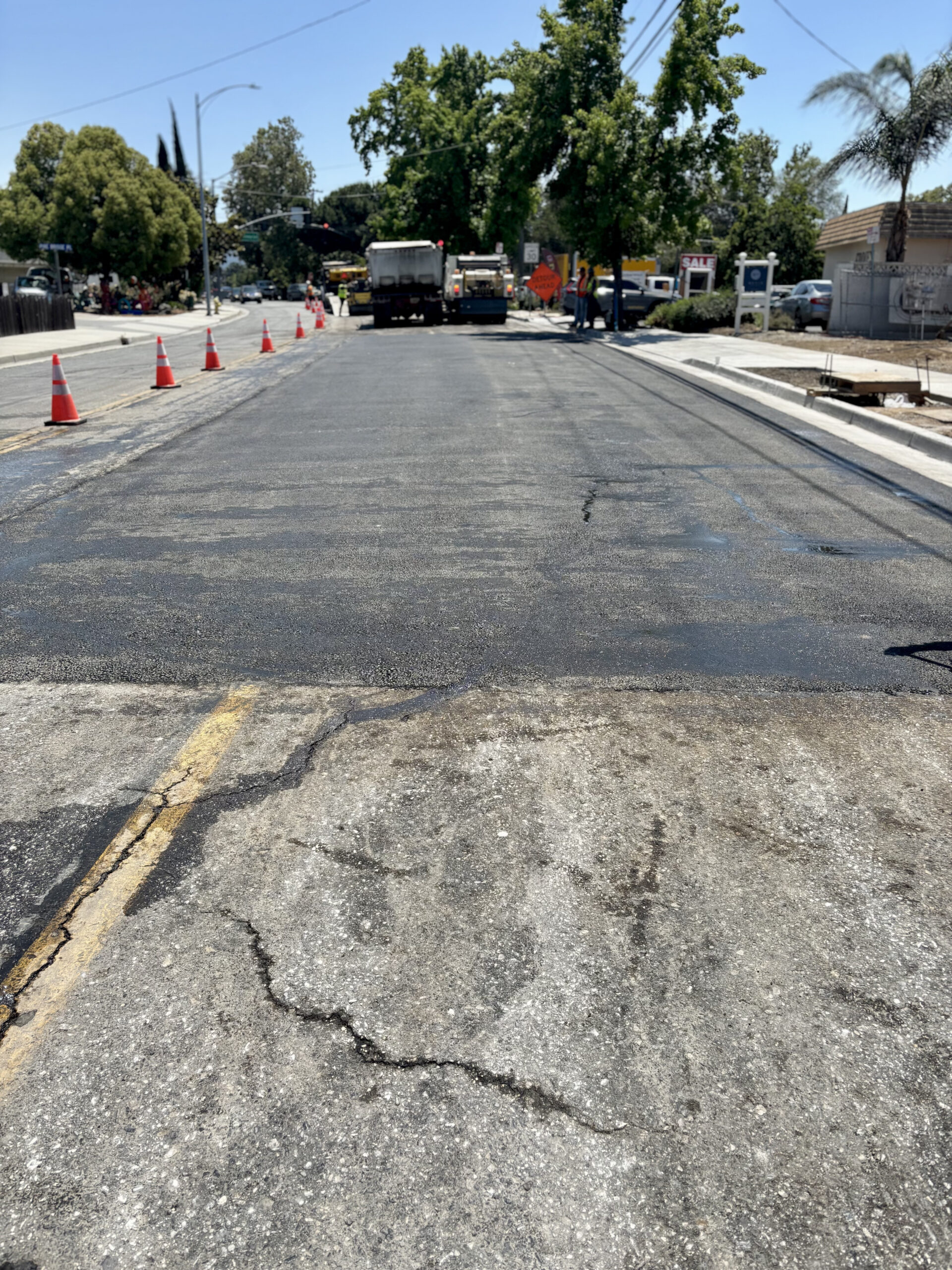 before photo showing worn pavement or faded striping